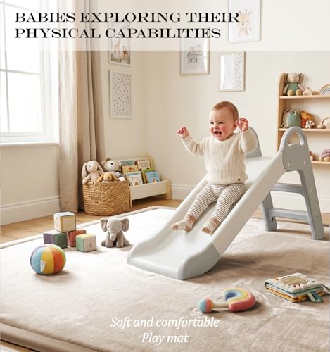 AEOCOO Extra Large 79x118 Baby Play Mat for Floor, 1.3" Thick Memory Foam Infant Nursery Rug, CloudSoft Velvet Anti-slip Cushion, Tummy Time Mat for Baby Kids Crawling, Playpen, Playpen, Beige - color: Beige, size: 79 x 118 x 1.3 Inch