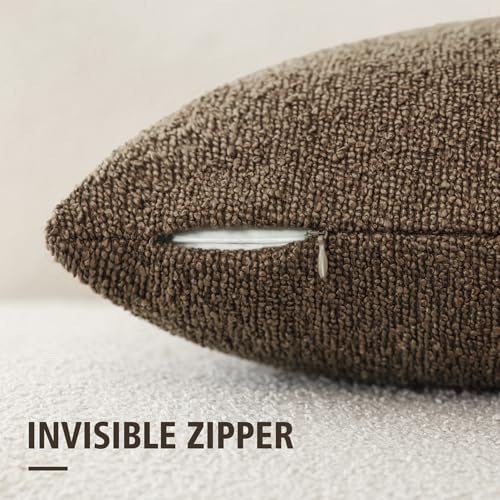 Foindtower Set of 2, Decorative Textured Boucle Throw Pillow Covers Accent Solid Pillow Cases Neutral Soft Couch Cushion Case for Chair Sofa Bedroom Living Room Home Decor 16x16 Inch Chocolate - color: Chocolate, size: 16" x 16" (Pack of 2)