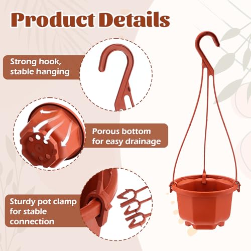 Roshtia 24 Pcs Hanging Plastic Planter Pot with Hook Flower Pots Baskets Hanging Nursery Planter Holder for Outdoor Indoor Plant Garden(Brown,3.7 Inch) - color: Brown, size: 3.7 Inch