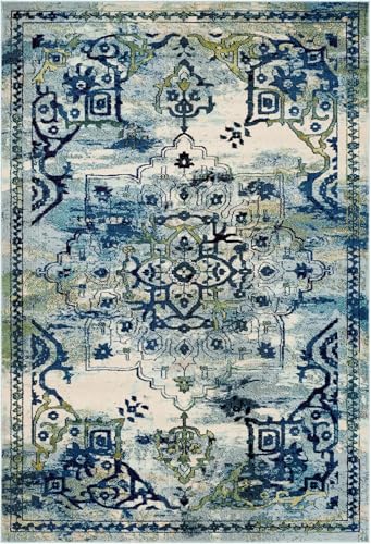 Rugs.com Fleur Collection Rug – 7' x 10' Blue Medium-Pile Rug Perfect for Bedrooms, Dining Rooms, Living Rooms - color: Blue 12, size: 7' x 10' (Rectangular)