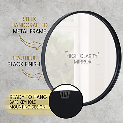 HBCY Creations Black Round Wall Mirror - 24 Inch Large Rustic Accent Mirror for Bathroom, Entry, Dining Room & Living Room - Metal Mirror - color: Black