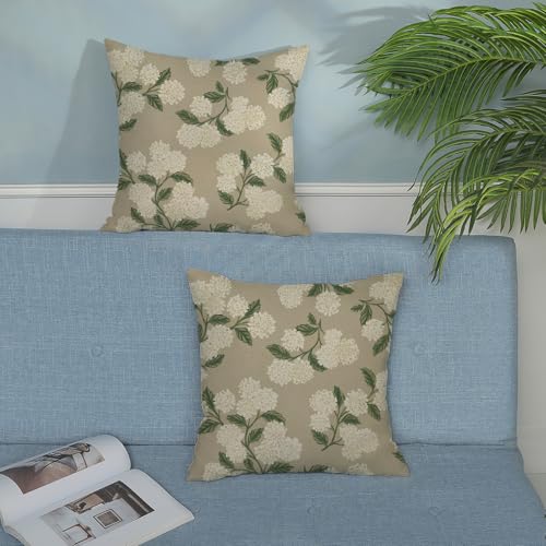 Beige Spring Pillow Covers 16x16 Inch 2 Pcs Khaki Green Hydrangea Flower Decor Throw Pillows Vintage Floral Seasonal Summer Outdoor Decoration Pillowcase Linen Cushion Cover for Couch Sofa - color: Beige Hydrangea, size: 16" x 16" (Pack of 2)