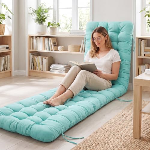 Wenqik Long Floor Cushion Large Floor Cushion with Brushed Cotton 74.8 x 27.5 x 3.15 in Jumbo Lounger Pillow for Outdoor Indoor Bay Window Meditation Yoga Reading Sleeping (Cyan) - color: Cyan