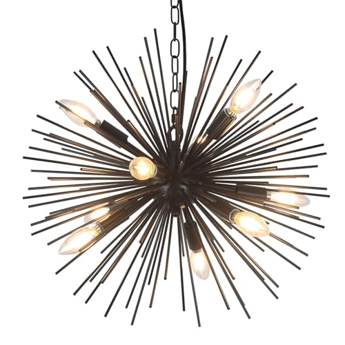 20" Black Sputnik Chandelier Vintage 9-Light Modern Starburst Chandelier Light Fixture Solid Metal Black Satellite Sputnik Chandeliers for Dining Room, Kitchen, Bedroom, Living Room, Foyer - color: Black 20" 9-Light