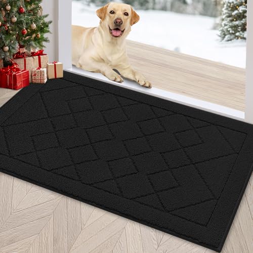 REFETONE Indoor Doormat, Front Back Door Mat 24"x36" Rubber Backing Non Slip Mats, Absorbent Washable Entrance Doormat for Entryway, Resist Dirt Low-Profile Inside Floor Mat for Muddy Shoes, Black - color: Big Plaid Black, size: 2' x 3' (Rectangular)