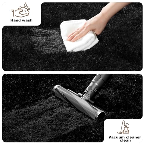 Black Rugs for Bedroom, 3x5 Fluffy Small Area Rugs for Living Room, Soft Shag Fuzzy Non-Slip Carpet Kids Boys and Girls Nursery Room Dorm Indoor Home Decor (Black, 3ft x 5ft) - color: Black, size: 3' x 5' (Rectangular)