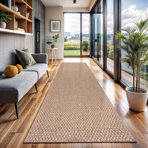 CAMILSON Indoor and Outdoor Runner Rug Natural Solid Boho Woven Design Easy-Cleaning Non Shedding Farmhouse Living Room Bedroom Garden Patio and Kitchen Washable Outside Carpet Alfombras (2x7) - color: Basketweave/Natural, size: 2' x 7' (Rectangular)