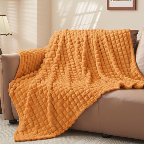 BEDELITE Burnt Orange Blanket Twin Size for Bed- Super Soft Lightweight 3D Checkered Fluffy Fuzzy Fleece Blanket, Luxurious Plush Cozy Blanket for Room Home Decor, Gift for Women, 60x80 inches - color: Burnt Orange, size: Twin(60"x80")