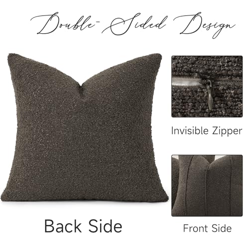 YCOLL Textured Boucle Throw Pillow Covers 16x16 Pack of 2 - Soft Neutral Striped Cushion Covers, Cozy Accent Decorative Pillow Covers for Couch, Sofa, Bed, Living Room (Dark Gray) - color: Dark Gray, size: 16" x 16" (Pack of 2)
