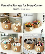 2 Pack Wall Hanging Rattan Baskets, Hand-Woven Storage Basket, Small Wall Hanging Baskets for Kitchen, Washable Decorative Basket, Potato Garlic Onion Storage Baskets, with Daisy Decor - style: With Daisy Décor