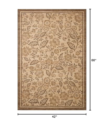 Loloi Chris Loves Julia Rue Collection RUE-03 Bark/Mocha 3'-6" x 5'-6" Accent Rug Jute Neutral Floral Living Room Bedroom Rug - color: Bark / Mocha, size: 3'6" x 5'6" (Rectangular)