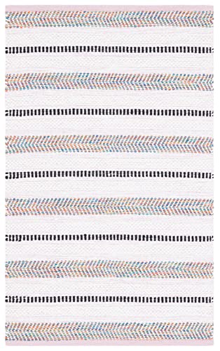 SAFAVIEH Montauk Collection Accent Rug - 2' x 3', Pink & Ivory, Flat Weave Farmhouse Boho Stripe Cotton Design, Easy Care, Ideal for High Traffic Areas in Entryway, Living Room, Bedroom (MTK702U) - color: Pink/Ivory, size: 2' x 3' (Rectangular)