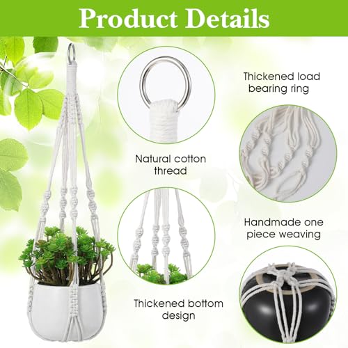 White Macrame Plant Hanger Set, 2 Pack Boho Hanging Plant Holder, Plants Hanger for Indoor Outdoor Home Decoration, 21 Inchs Braided Cotton Hanging Planters for Indoor Plants, No Tassels