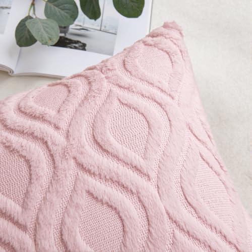 MIULEE Light Pink Valentines Throw Pillow Covers 18x18 Inch, Soft Spring Plush Faux Wool Couch Pillow Covers Set of 2 Decorative Farmhouse Boho Throw Pillows for Sofa Living Room Bed - color: Light Pink, size: 18" x 18" (Pack of 2)