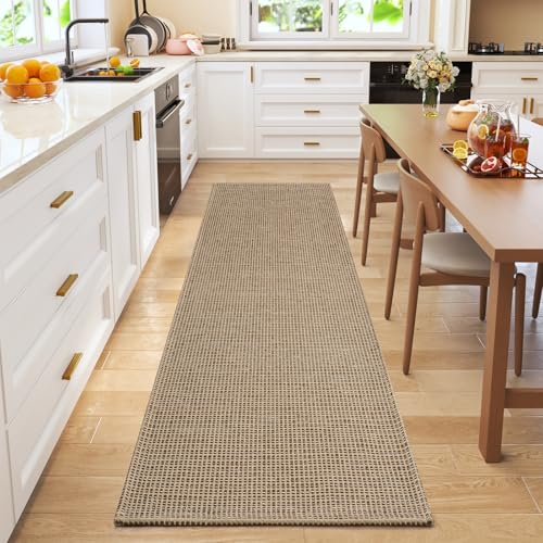 Runner Rug for Hallway 2x6, Machine Washable Rug Runner Non Slip, Boho Woven Kitchen Runner, Low-Pile Indoor Entryway Rug for High Traffic Areas, Living Room, Laundry Room (2'x6', Brown) - color: Brown, size: 2' x 6'