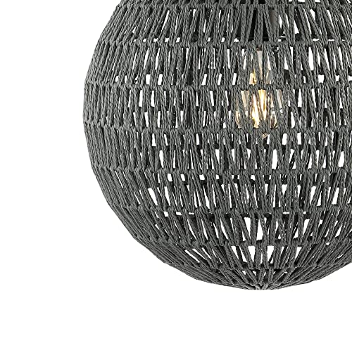 JONATHAN Y 16" Grey/Black Modern Bohemian Woven LED Pendant Light, Adjustable Hanging Ceiling Lamp for Kitchen Island Dining Room, Paper Wicker Shade, Bulb Included (JYL6503D) - color: Gray