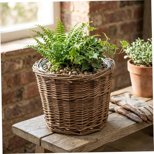 Wicker Planter Basket with Waterproof Liner - Handwoven Natural Brown Willow Plant Basket for Indoor Plants, Home Decor, and Garden Decor (6.7x5.5 Inch). - color: Style 2