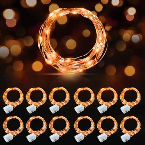 AIKEI 12 Pack LED Fairy Lights Battery Operated, Halloween String Lights Waterproof 7 Feet 20 Led Firefly Starry Lamps for Wedding Party Bedroom Garden Christmas Decoration, Orange - color: Orange, size: 12PCS-STANDARD