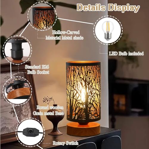 Small Industrial Table Lamps Dimmable, Bedside Lamps for Nightstand,End Table Side Desk lamp with Rustic Black Metal Cage Lampshade for Bedroom, Kids Room Living Room - color: TREE