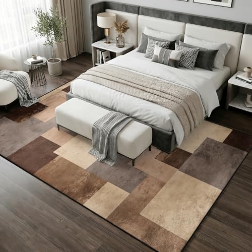 Modern Abstract Geometric Area Rug 2x3ft Brown Beige Gray Patchwork Rugs, Vintage Minimalist Rugs Washable Low-Pile Rug for Living Room Bedroom Modern Farmhouse Decor - color: Abstract Geometric, size: 2' x 3' (Rectangular)
