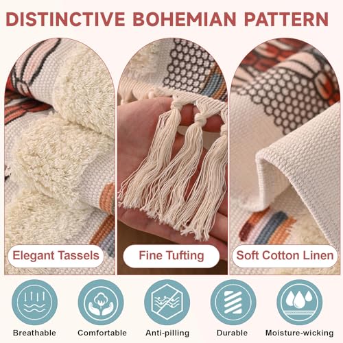 VClife Dog Boho Couch Cover, Washable Furniture Protector, 35.4 x 35.4 in | Tufted Tassel Sofa Cover, Non Slip Woven Geometric Sofa Slipcover, Multi-Size Universal Throw Cover For Couch, Pet Friendly - color: 02# Pink Grid, size: 35.4" x 35.4"