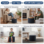 Tiita Stuffed Pouf Ottoman, Round Foot Stool Fluffy Floor Poufs Chair for Living Room Bedroom, Filled Boho Foot Rest for Couch, Blue-Grey - color: Round Blue-grey