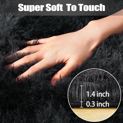 qulint 2x3 Black Grey Rug for Bedroom, Fluffy Small Area Rug for Living Room Soft Shag Fuzzy Bedroom Carpet, Shaggy Modern Alfombras for Kids Boys and Girls Decor (2ft x 3ft, Tie-Dyed Black Gray) - color: Blackgrey, size: 2' x 3' (Rectangular)