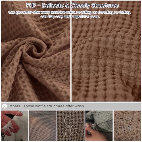 PHF Pre-Washed Cotton Waffle Weave Family Blanket,Oversized King Size 120"x 120"-Snag Proof Lightweight Breathable, 10'x 10' Huge Extra Large Big-Elegant Aesthetic Home Decoration Gift,Cappuccino - color: Cappuccino, size: Oversized King(120" x 120")