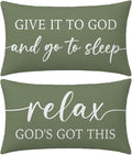 Decorative Throw Pillow Covers 12x20 Inch Set of 2 – Olive Green Christian Lumbar Pillowcase – Give It to God and Go to Sleep/Relax God’s Got This – Faith Bedroom Bed Decor