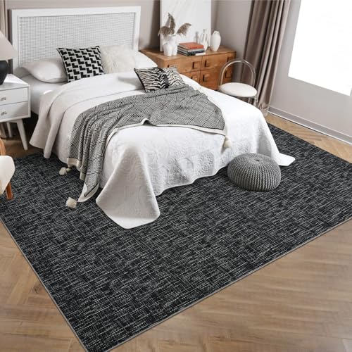 RUGSREAL Bedroom Area Rug 4x6 Modern Abstract Area Rug Stain Resistant Small Living Room Rug Contemporary Dining Room Rug Non-Slip Solid Rug Aesthetic Accent Floor Carpet for Kitchen Office, Black - color: Black, size: 4' x 6' (Rectangular)