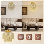 BoostArea 8.66” Boho 2-Tier Rattan Ceiling Light Fixture, Semi Flush Mount Woven Chandelier for Bedroom, Dining Room, Kitchen, Entryway, Living Room(Bulb not Included) - color: Beige