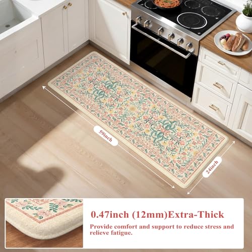 Collive Kitchen Mats Cushioned Anti Fatigue, Non Slip Waterproof Kitchen Floor Mat Modern Pink Floral Sink Rug, Comfort Desk Standing Rugs for Bedroom, Laundry, Home Office, 2'x5' - color: Pink, size: 59"L x 24"W x 0.5"Th