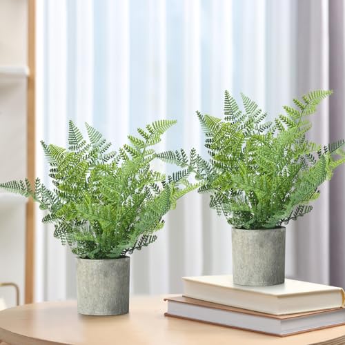 FAVOWREATH 2 Pack Small Fake Plants Potted Artificial Plants Indoor for Home Decor Office Room Farmhouse Indoor Table Bathroom Decor - color: Green
