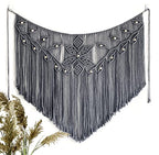 Youngeast Macrame Wall Hanging Large Macrame Curtains Leaf Shape Beads Wall Decor Boho Tassel Wall Art Woven Tapestry Headboard Backdrop Gray - color: Gray