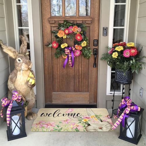 Easter Door Mat,Spring Bunny Floral Flower Indoor Outdoor Non-Slip Doormat,Entryway Front Porch Easter Rabbit Welcome Door Mat Colorful for Entrance Decor 30" x 17" - color: 2026 Easter 3