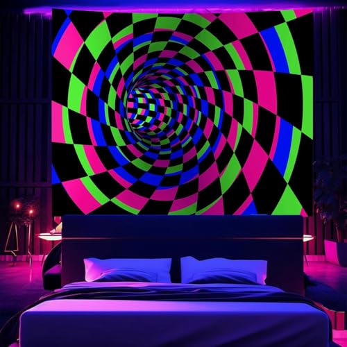 Atrippy Black Light 3D Posters Wall Tapestry for Bedroom, UV Reactive Checkered Tunnel Decor,Blacklight Upright Backdrop Wall Hanging for Gaming Dorm Living Room 60"x79" - color: D-Blacklight 3D Lines Tapestry, size: 79"L x 60"W