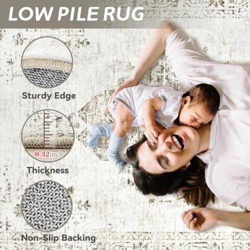 8x10 Area Rugs for Living Room: Washable Vintage Large Retro Rug Soft Non-Slip Indoor Low Pile Carpet for Bedroom Dining Room Office (Taupe, 8' x 10') - color: Taupe, size: 8' x 10' (Rectangular)