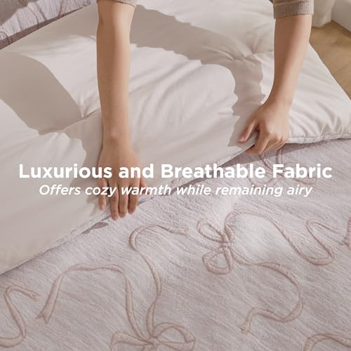 Bedsure Pink King Size Comforter Set, GentleSoft™ 3 Pieces Breathable Bow Comforter Set Women with 2 Pillow Shams, Cute King Bedding Set Pink Room Decor Aesthetic Bedroom Decor, 104x90 Inches - color: 01 - Bow Pink, size: King (104" x 90")