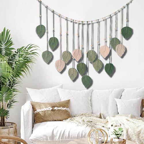 Winmist Glimpse Large Boho Macrame Wall Hanging-Leaf Tapestry Decor for Bedroom,Handcrafted Green Nature-Inspired Wall Art,Refreshing Space Background
