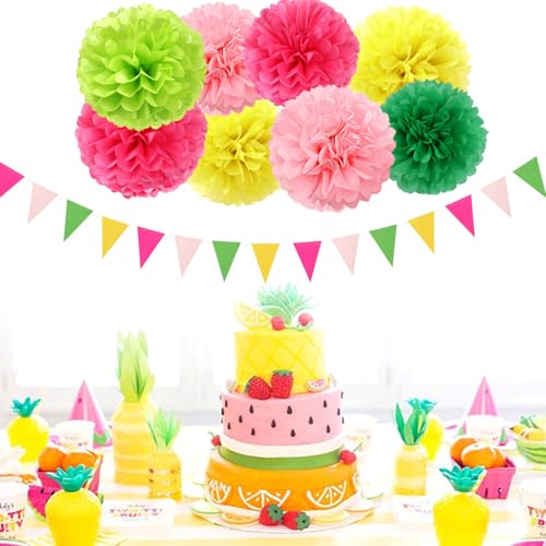 Hawaiian-Summer Pool Party-Decorations Paper-Flowers Lanterns - 15pcs Luau Tropical Beach Tissue Pom Poms Streamers,Birthday Bachelorette Wedding Baby Shower Graduation Hanging Supplies Decor Hugfond - color: Hawaiian