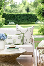 Hofdeco Premium Grandmillennial Coastal Hampton Patio Indoor Outdoor Throw Pillow Cover Only, 22"x22" Water Repellent for Backyard, Couch, Poolside, Grass Green Print Bamboo Trellis - color: Grass Green Bamboo Trellis 22"x22"
