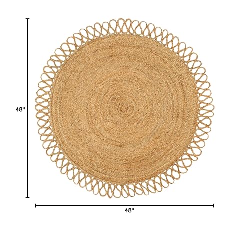 Hand Woven Braided Jute Rug - 4' Round - Reversible Farmhouse Dining Room Rug, Living Room, Bedroom, Kitchen - Natural Decorative Floor Circle Boho Entry Area Rugs - 4 Foot Round Rug - color: Natural 2, size: 4' (Round)