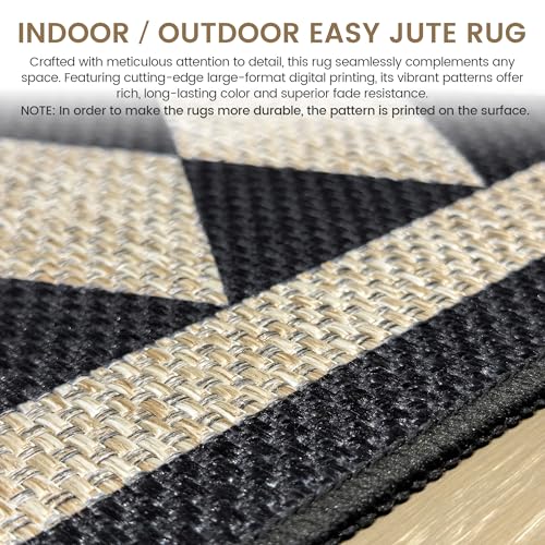 Washable Checkered Easy Jute Rug 5x7, Black Checkerboard Geometric Modern Outdoor Indoor Patio Large Rugs, Woven Thin Carpet Mat for Living Dining Room Bedroom Classroom Kids Nursery Play Room - color: Checkerboard -1 Black, size: 5' x 7'