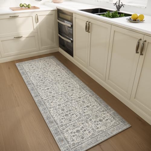 Machine Washable Hallway Runner Rug: 2'x6' Kitchen Rugs Soft Non-Slip Low Pile Vintage Boho Carpet Runners for Indoor Entryway Kitchen Bedside Bedroom Bathroom Farmhouse Decor - color: Beige/Grey/Multi, size: 2'x6'