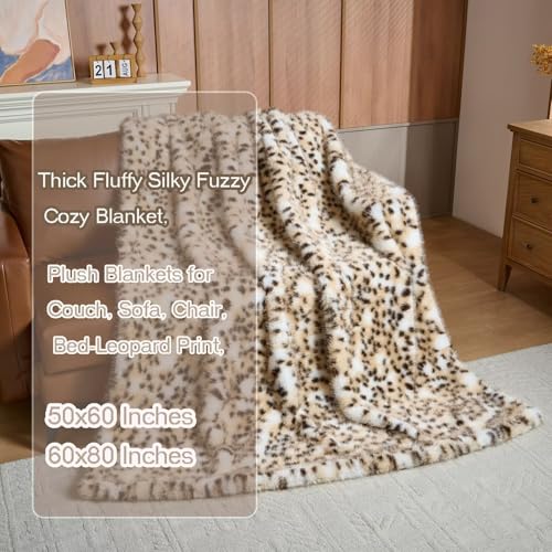 Luxury Fluffy Faux Fur Throw Blanket,Thick Fluffy Silky Fuzzy Cozy Blanket,Plush Blankets for Couch, Sofa, Chair, Bed-Leopard Print,50x60 Inches - color: Leopard Print, size: Throw (50" x 60")