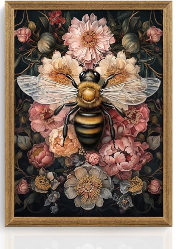 ICHZUMW Dark Cottagecore Room Decor, William Morris Bee Floral Print, Boho Witchy Mystical Home Decor, Goblincore Botanical Wall Art, Dark Academia Canvas for Bathroom Bedroom, 12x16in - color: Bee, size: 16"L x 12"W