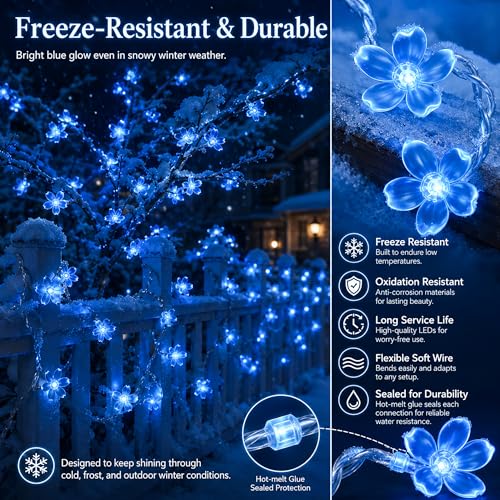 Connectable 33ft 100 LED Plug in Blue Flower Fairy Lights String Decor | Fairy Floral Lights For Christmas, Easter, Valentine'S Day, Proposal, Birthday Wedding Indoor Outdoor Hanging Decorations - color: Blue