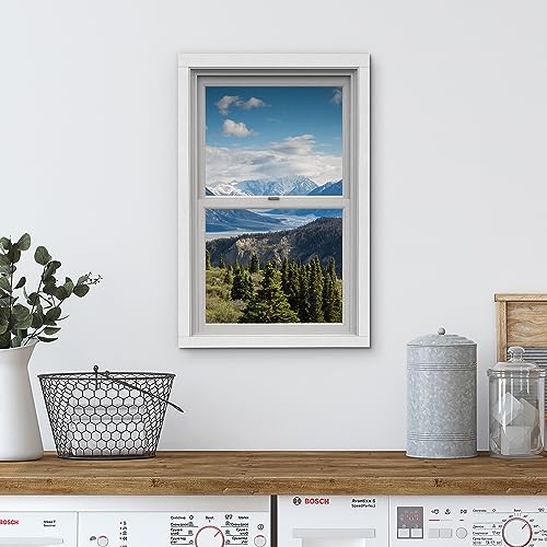 wall26 Canvas Print Wall Art Window View Blue Cloud Sky Mountain Range Forest Meadow Nature Wilderness Photography Digital Art Realism Decorative Rustic Landscape Colorful for Bedroom - 12"x18" - color: A33-2307-est02, size: 18"L x 12"W