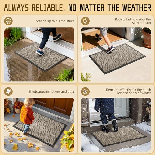 Yimobra Outdoor Mats for Front Door 29.5x17, Stops Mud & Dirt at Entrance, Fits Garage & Patio, All-Weather Waterproof Non Slip Outdoor Indoor Welcome Mat, Beige - color: Beige, size: 29.5x17 Inch