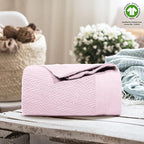 THREAD SPREAD Organic GOTS Certified Cotton Blanket, Twin/Twin XL - 350 GSM, Antistatic, Fuzzy Soft, Lightweight, Sofa, Camping & Travel, All-Season Herringbone Throw, Blush + Stylish Bonus Tote Bag - color: Herringbone - Blush, size: Twin / Twin XL